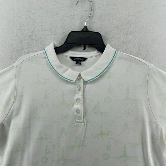 Lands' End Polo Shirt  Womens 2X White Green Print Collared Short Sleeve Casual - Picture 8 of 13